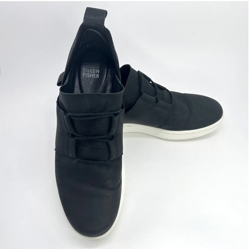 Eileen Fisher Kipling Sneakers Womens 9 Black Nubuck Leather Comfort EF45116